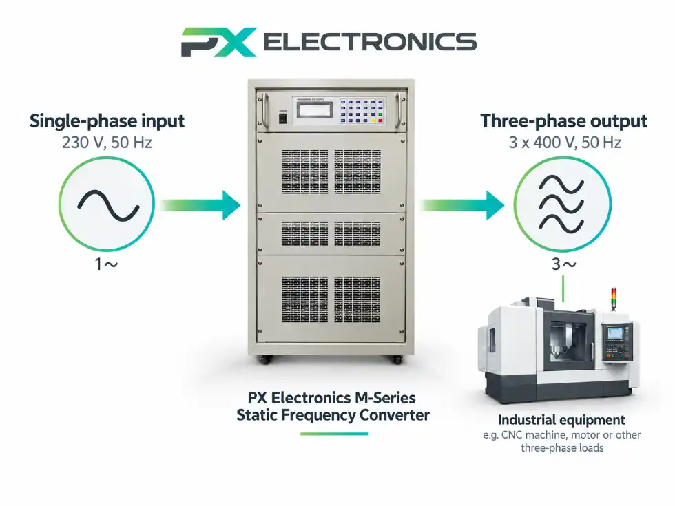 PXe-M series Single Phase Input to Three Phase Output Static Frequency Converters